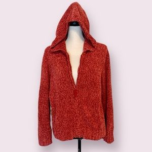 J. Jill Chenille Hoodie Sweater Jacket Marled Red Full Zip Up Size Medium